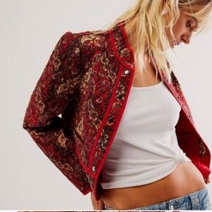 FREE PEOPLE Women's Zoey Quilted Peplum Cherry Floral Boho Cottage Jacket Sz  XS